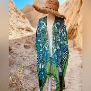 Festival/Beach/Pool Kimono in green Union Square print.